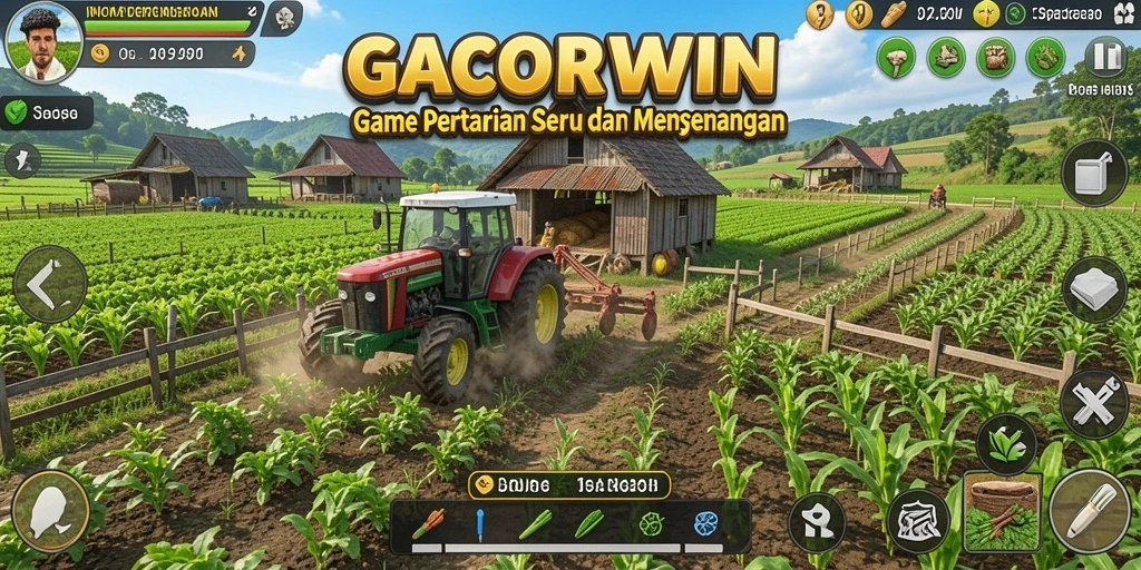 Tampilan gameplay GACORWIN yang menggambarkan dunia pertanian yang indah.