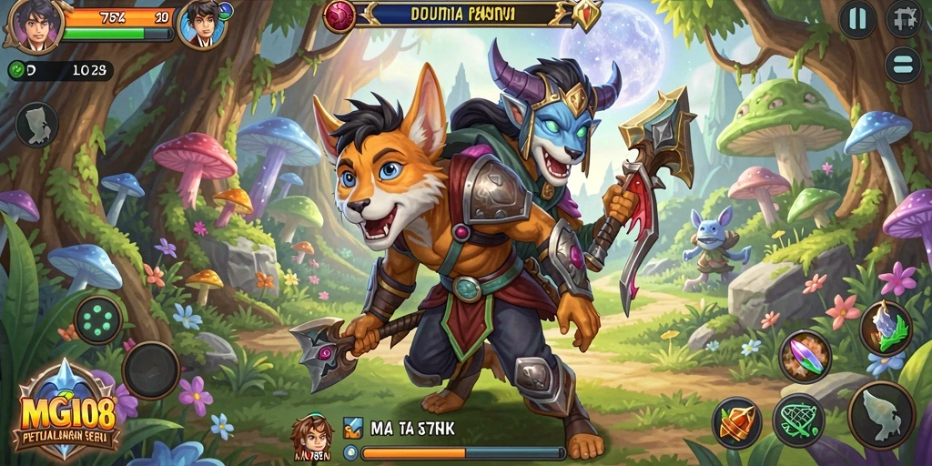 Gameplay MG108 yang menampilkan aksi dan eksplorasi di dunia fantasi.