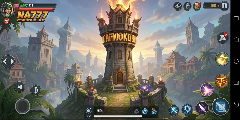 Screenshot gameplay NA777 menampilkan pertahanan menara yang epik.