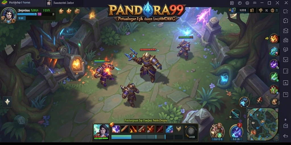 Screenshot utama PANDORA99 menampilkan aksi seru dalam pertempuran MMORPG.