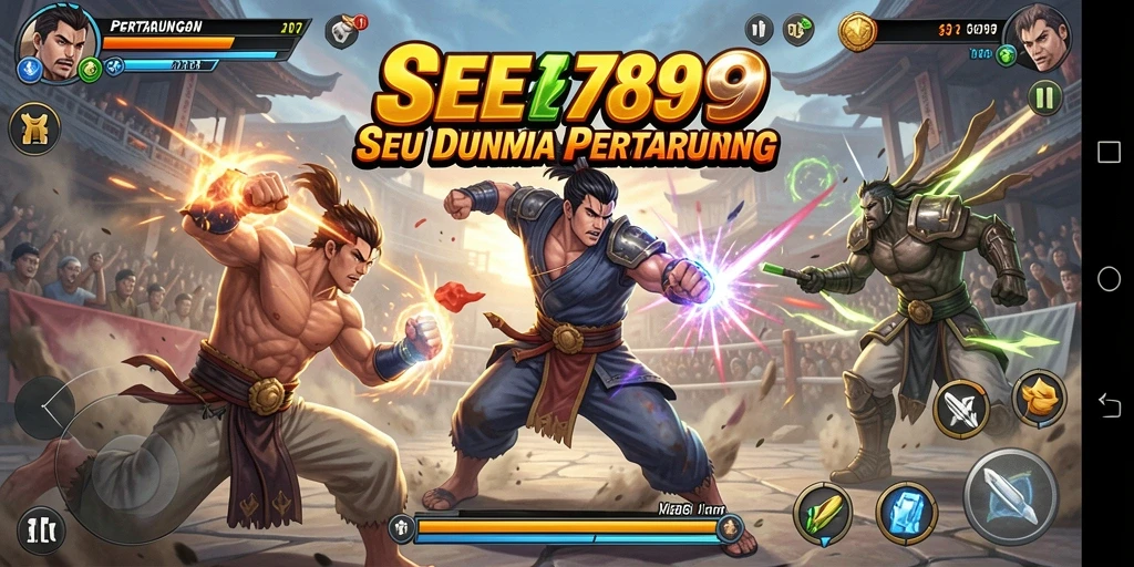 Tangkapan layar gameplay <strong>SEE789</strong> menampilkan pertarungan seru antara karakter-karakter unik.
